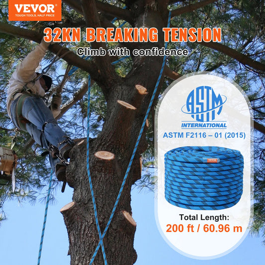 12.7mm Static Rock Climbing Rope w/ Steel Snap Hooks
