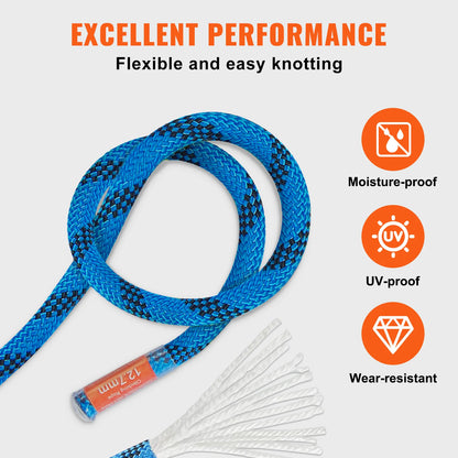 12.7mm Static Rock Climbing Rope w/ Steel Snap Hooks