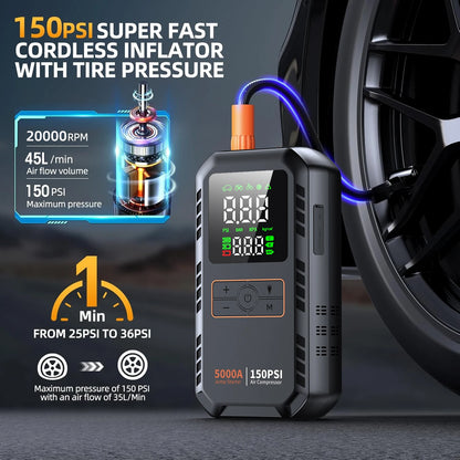 4-IN-1 Car Jump Starter with Air Compressor Battery Booster Air Pump