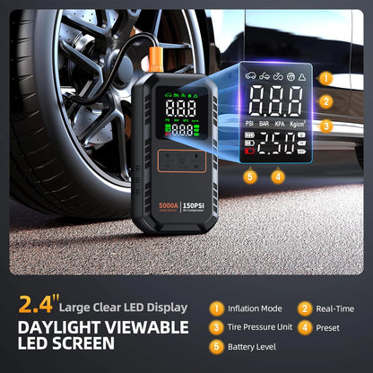 4-IN-1 Car Jump Starter with Air Compressor Battery Booster Air Pump