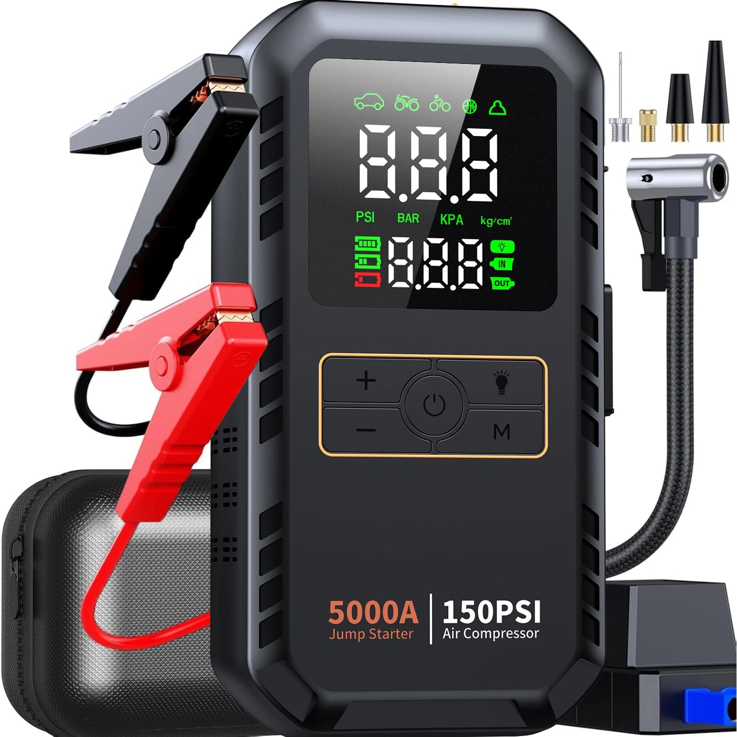 4-IN-1 Car Jump Starter with Air Compressor Battery Booster Air Pump