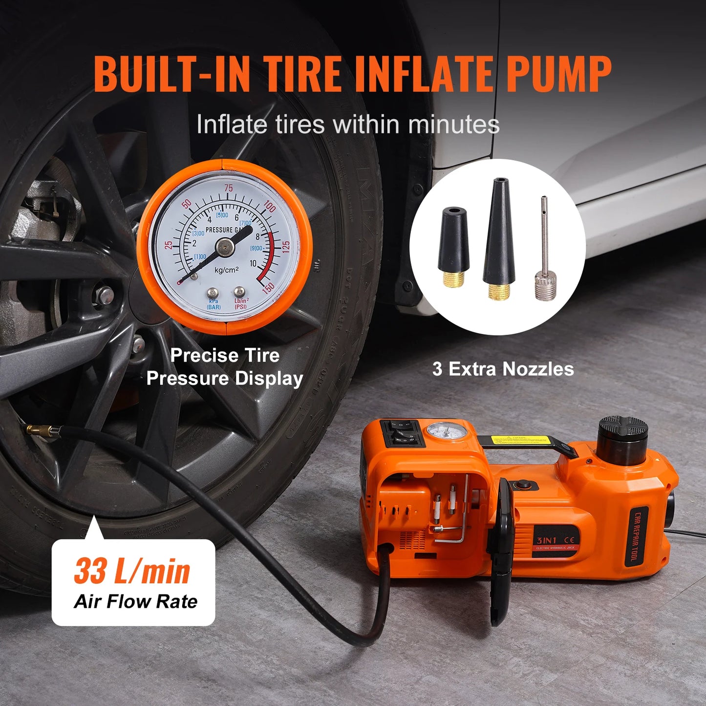 Electric Hydraulic Car Jack with Built-in Inflatable Pump